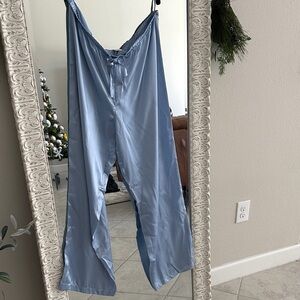 Red Envelope Silk Light Blue Wide-Leg Pants